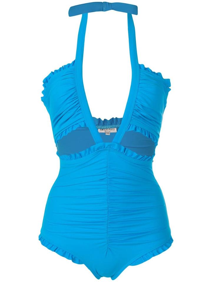 Emilio Pucci Draped Ruffled Swimsuit - Blue