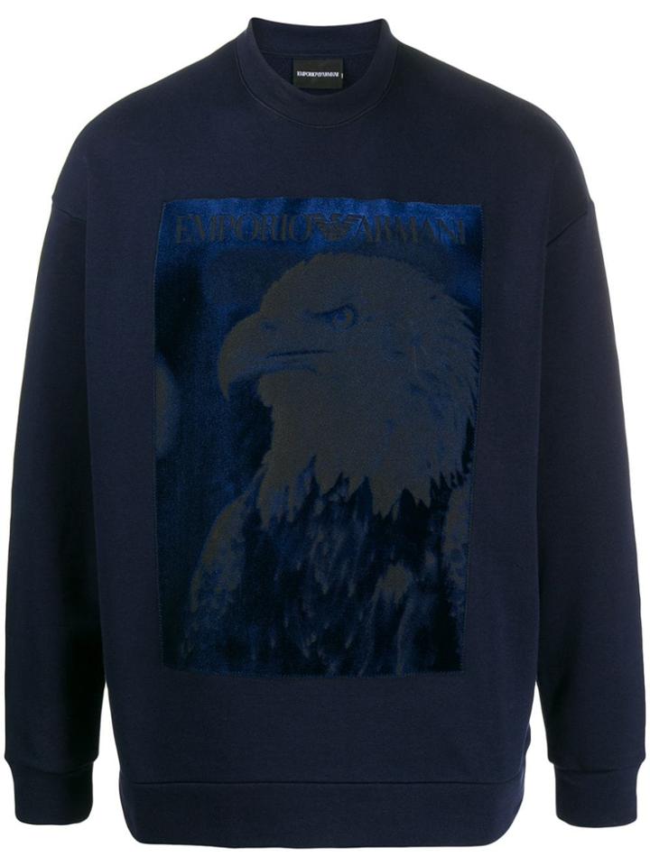 Emporio Armani Glittery-eagle Print Sweatshirt - Blue