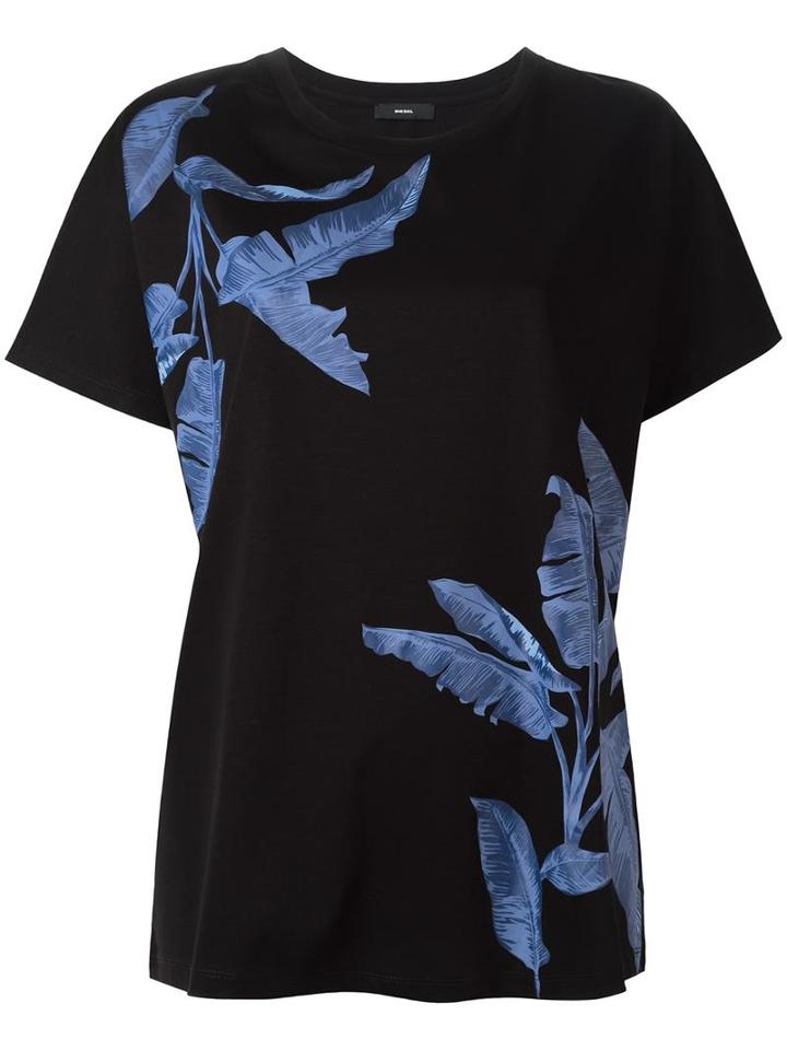 Diesel Plant Print T-shirt, Women's, Size: Small, Black, Cotton