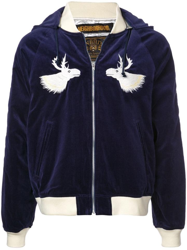 Neighborhood Hooded Velvet Bomber Jacket - Blue