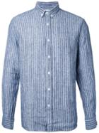Venroy Button-down Striped Shirt, Men's, Size: Large, Blue, Linen/flax