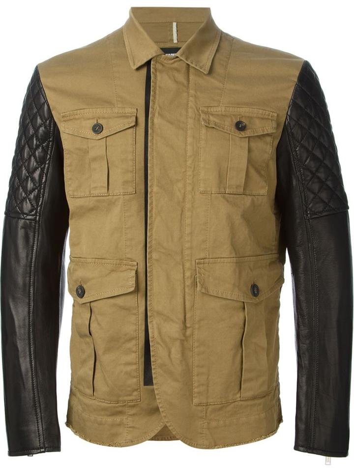 Dsquared2 Contrasting Sleeves Jacket, Men's, Size: 48, Brown, Leather/cotton/spandex/elastane