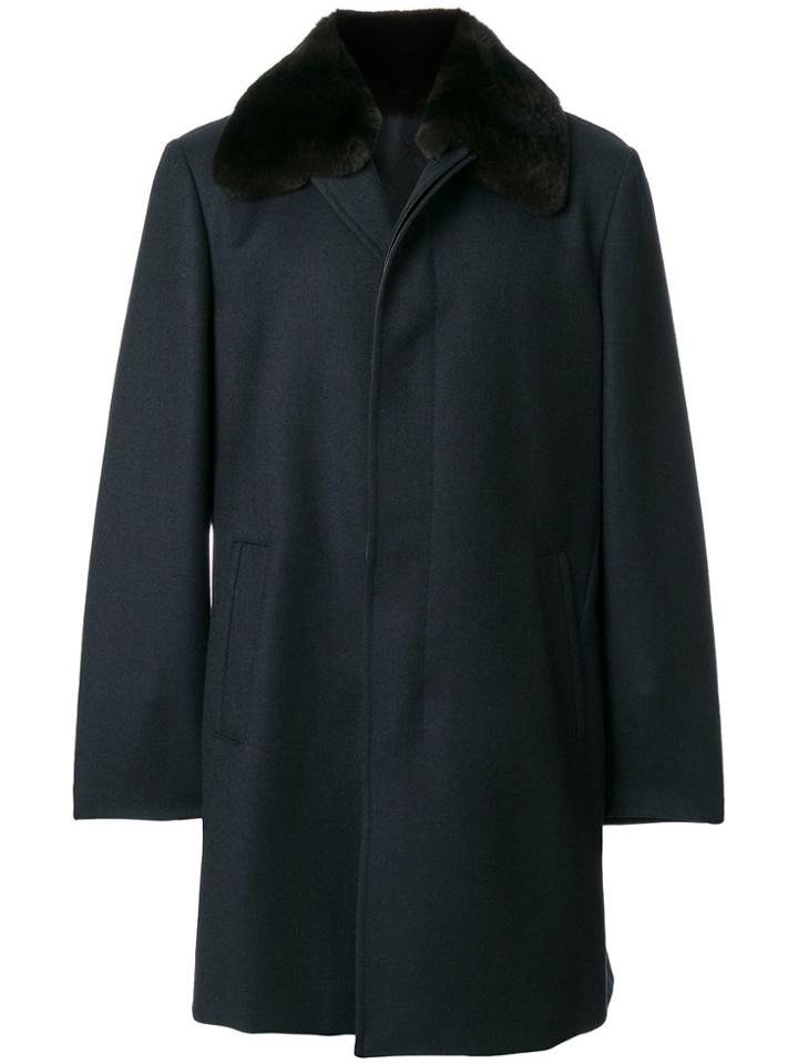 Brioni Rabbit Fur Trim Peacoat - Blue