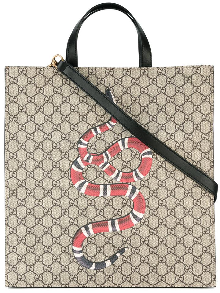 Gucci - Snake Print Gg Supreme Tote - Men - Leather/polyurethane - One Size, Nude/neutrals, Leather/polyurethane