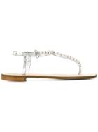 Twin-set Pearl Embellished T-bar Sandals - Metallic