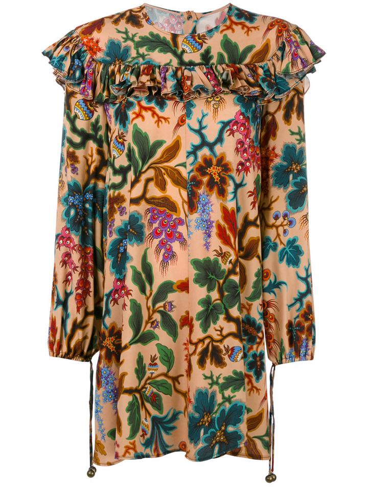 Philosophy Di Lorenzo Serafini Plants Print Longsleeved Dress, Women's, Size: 44, Nude/neutrals, Rayon