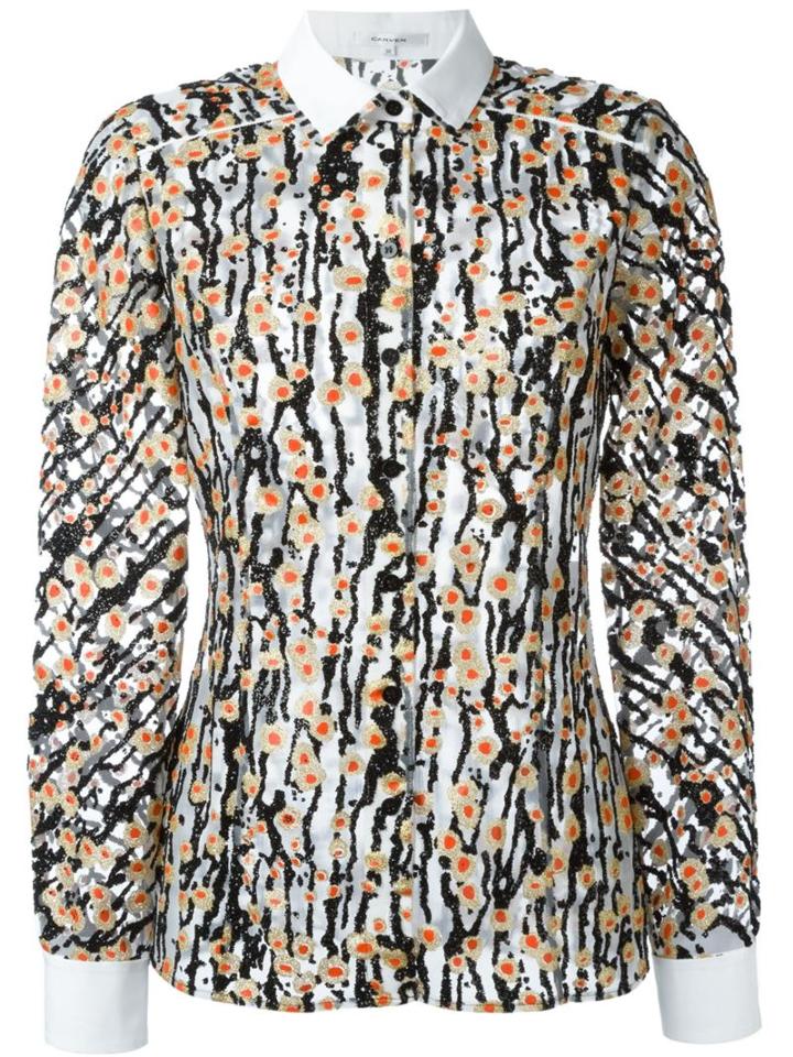 Carven Contrast Collar And Cuffs Printed Shirt, Size: 38, Black, Polyester/cotton