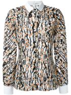 Carven Contrast Collar And Cuffs Printed Shirt, Size: 38, Black, Polyester/cotton