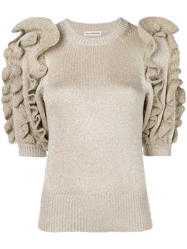 Ulla Johnson Metallic Knit Ruffled Sweater - Silver