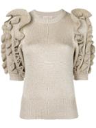 Ulla Johnson Metallic Knit Ruffled Sweater - Silver