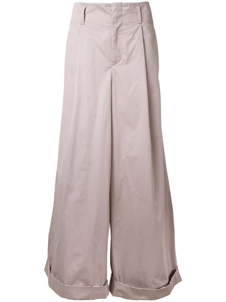 Katharine Hamnett Turn Up Hem Palazzo Pants, Women's, Size: 38, Beige, Cotton