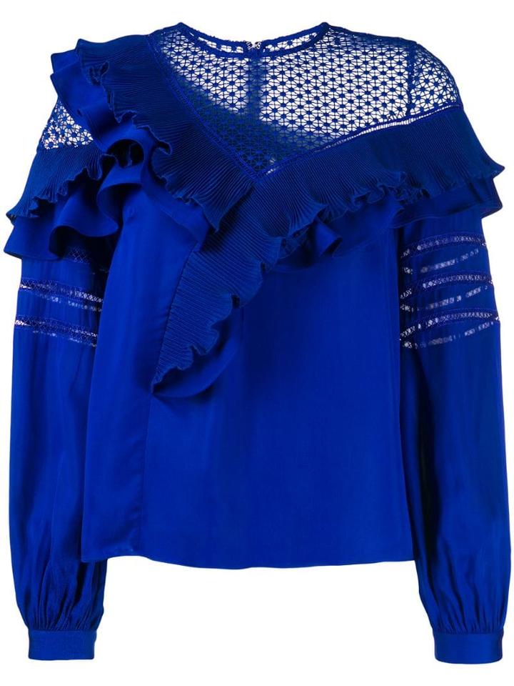 Self-portrait Frilly Blouse - Blue