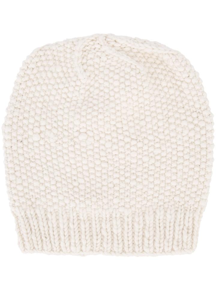 The Elder Statesman Cashmere Seed Stitch Beanie, Adult Unisex, White, Cashmere