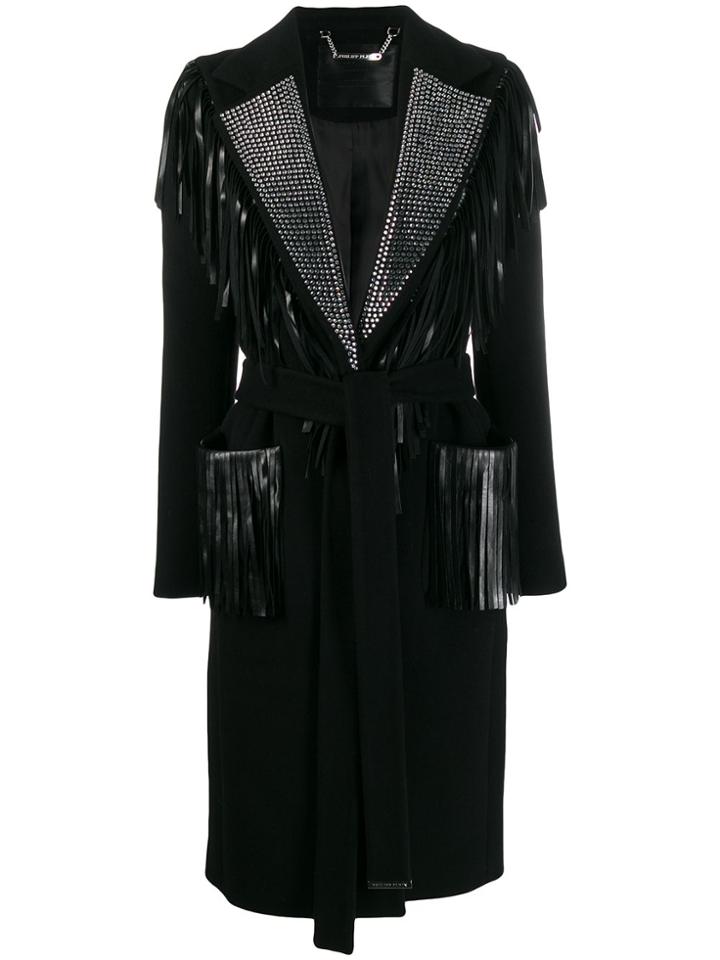 Philipp Plein Fringed Coat - Black