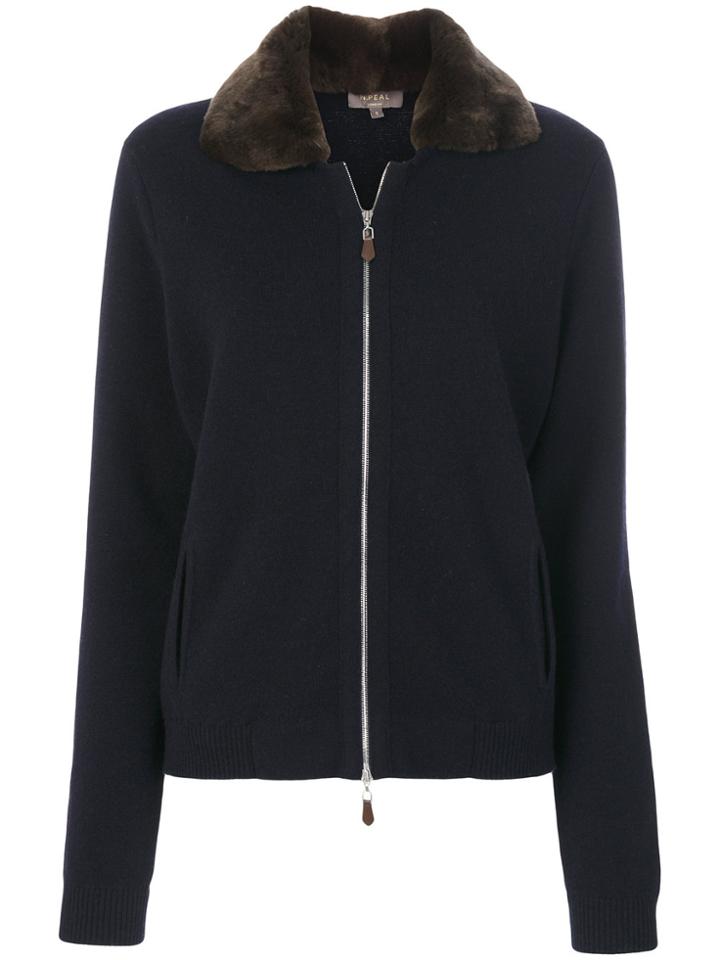N.peal Fur Collar Bomber Jacket - Blue