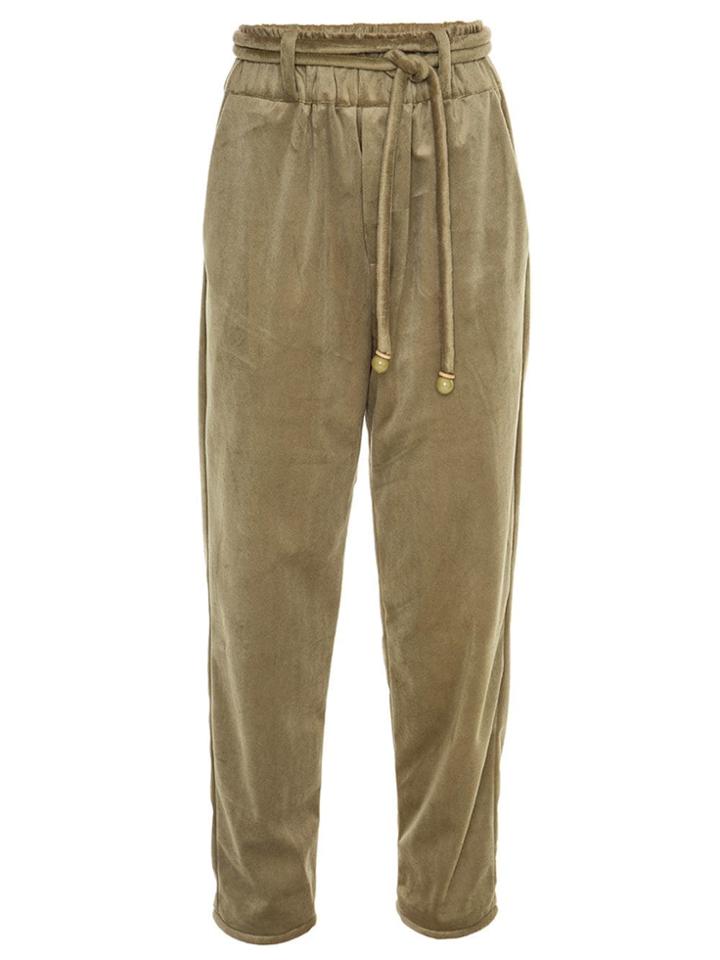 Framed Velvet Tube Cropped Pants - Green