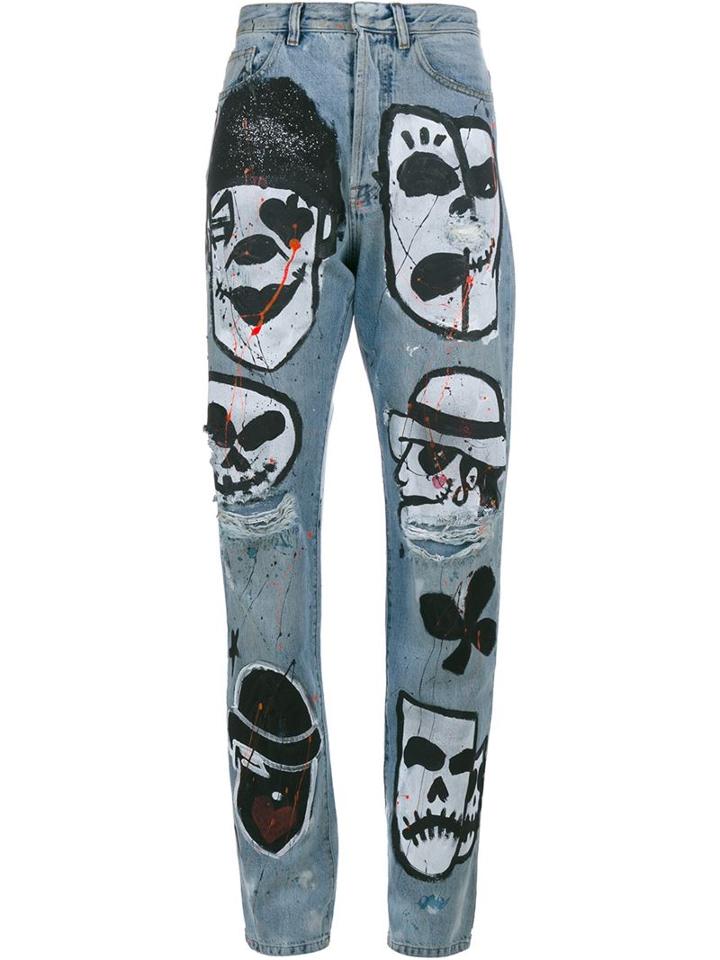 Faith Connexion Hand-painted Skull Head Boyfriend Jeans
