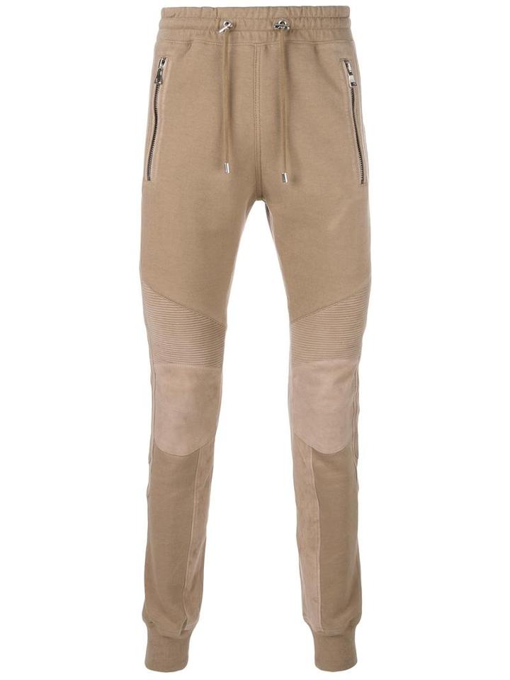 Balmain Biker Track Pants, Men's, Size: Xl, Nude/neutrals, Cotton/lamb Skin