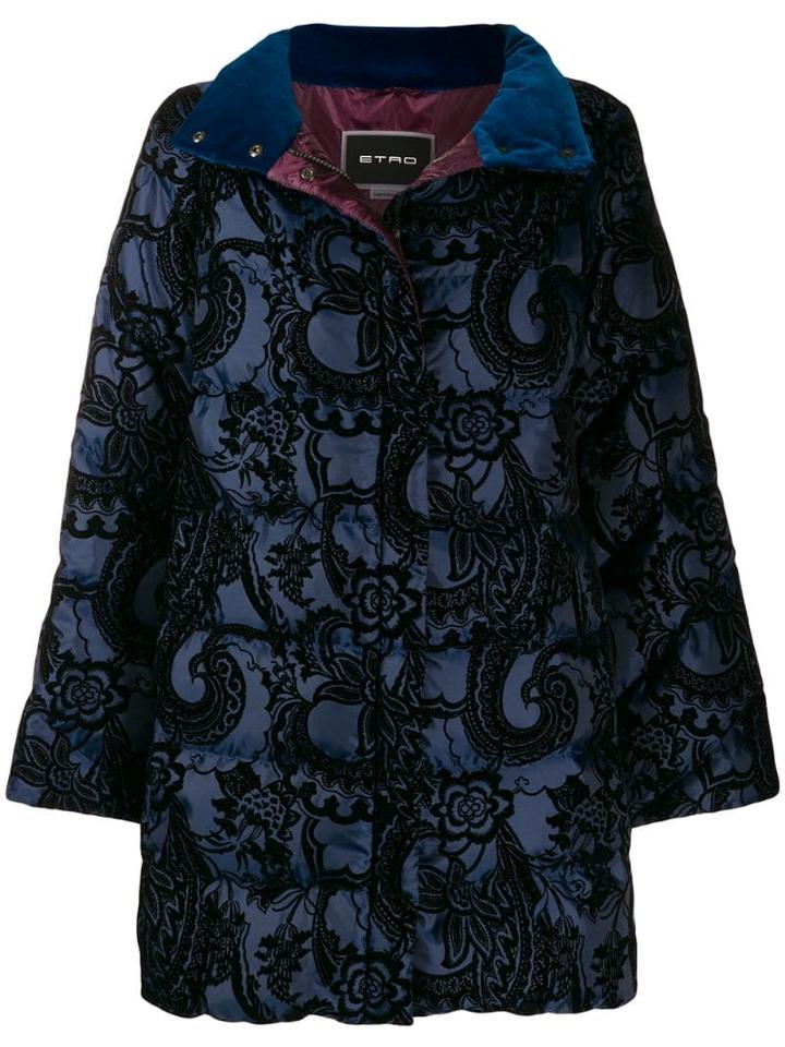 Etro Baroque Velvet Puffer Jacket - Blue