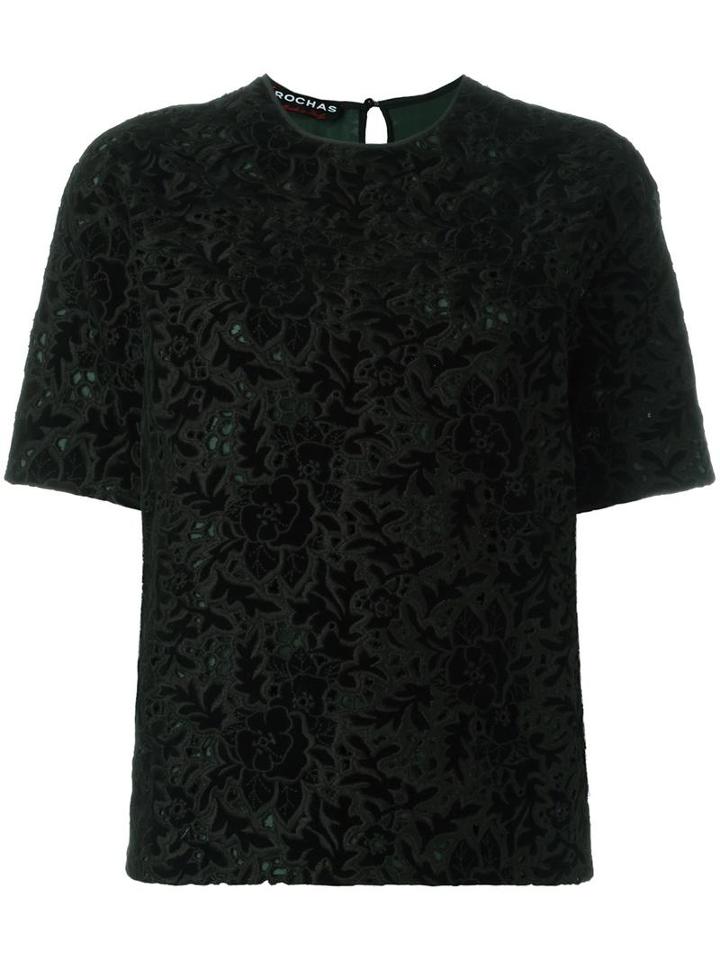 Rochas Embroidered T-shirt, Women's, Size: 44, Black, Silk/cotton