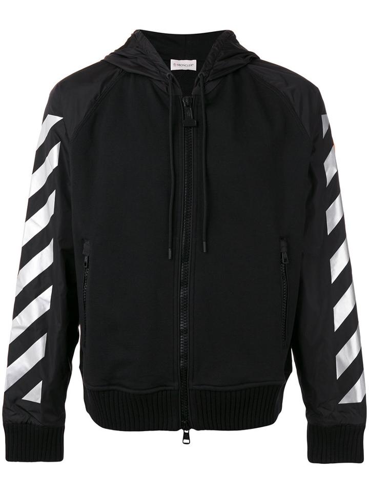 Moncler X Off-white Striped Sleeves Zipped Hoodie, Men's, Size: Xl, Black, Cotton/polyamide
