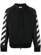 Moncler X Off-white Striped Sleeves Zipped Hoodie, Men's, Size: Xl, Black, Cotton/polyamide