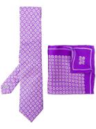 Canali Floral Print Tie And Scarf Set - Pink & Purple