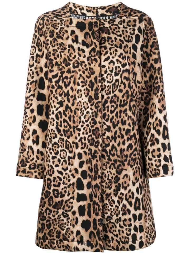 Clips Leopard Print Square Neck Coat - Brown
