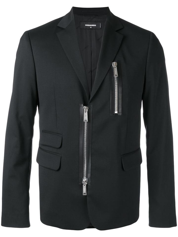 Dsquared2 - Zipped Blazer - Men - Cotton/calf Leather/polyester/wool - 52, Black, Cotton/calf Leather/polyester/wool
