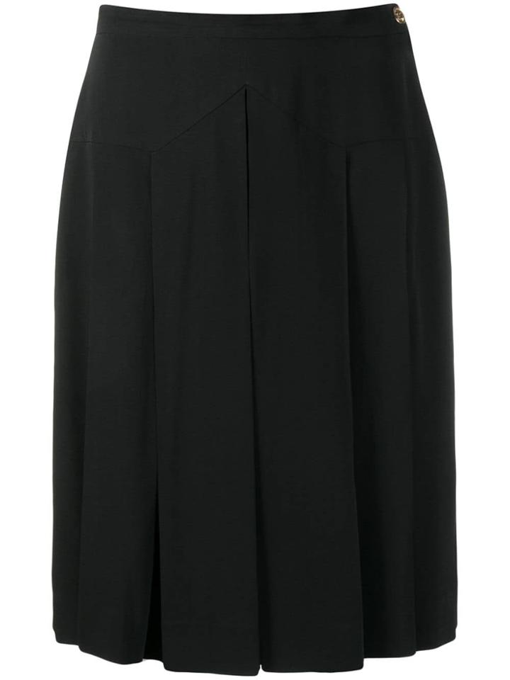 Chanel Vintage 1990's Silk Box Pleat Knee-length Skirt - Black