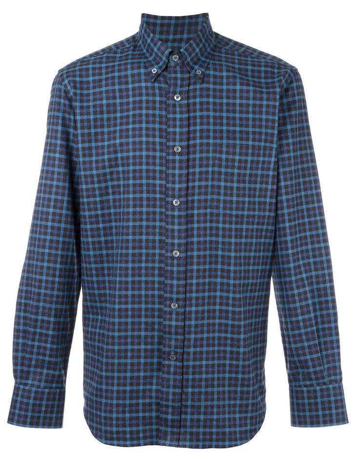Canali Slim-fit Checked Shirt, Men's, Size: Medium, Blue, Cotton