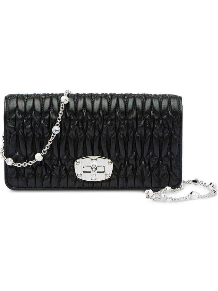 Miu Miu Miu Crystal Matelassé Wallet - Black