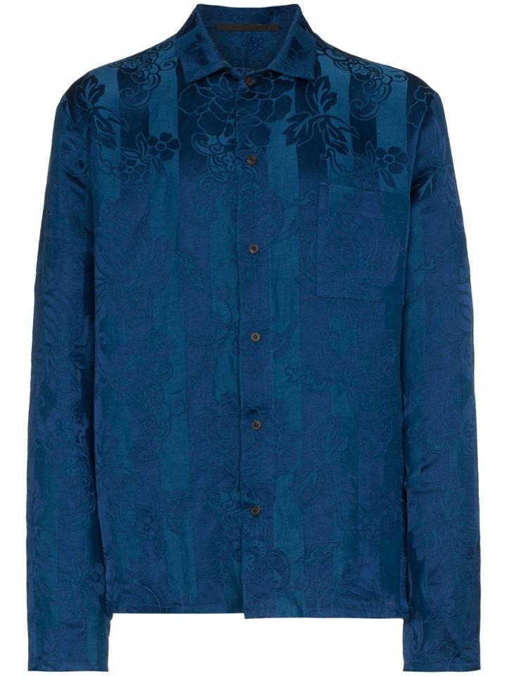 Haider Ackermann Floral Stripe Linen Blend Long Sleeve Shirt - Blue