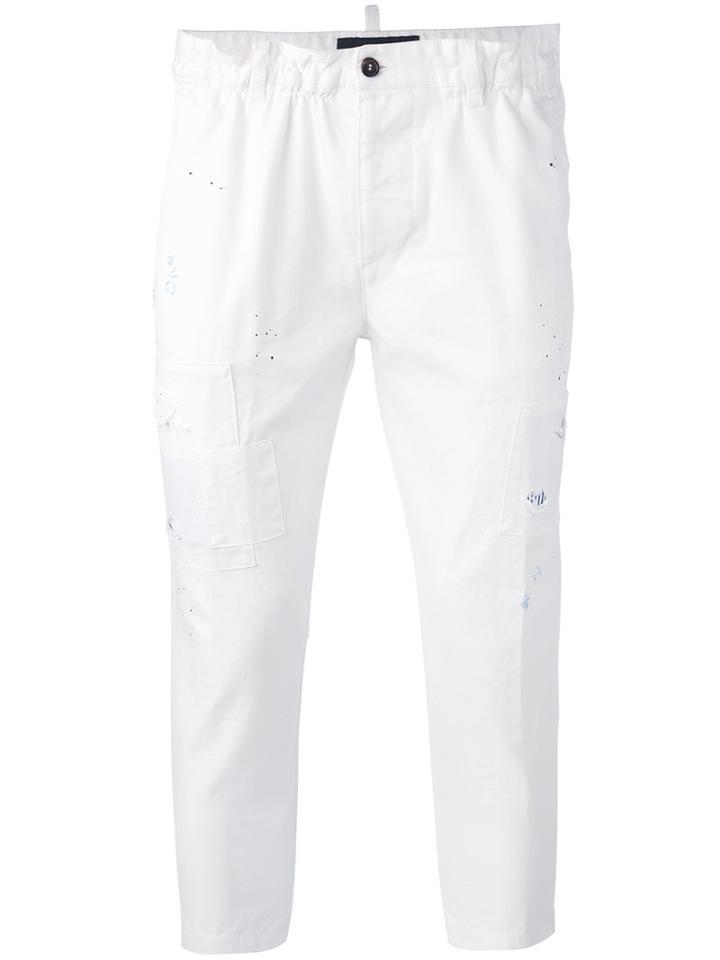 Dsquared2 - Distressed Cropped Trousers - Men - Cotton/polyester/polyurethane - 46, White, Cotton/polyester/polyurethane