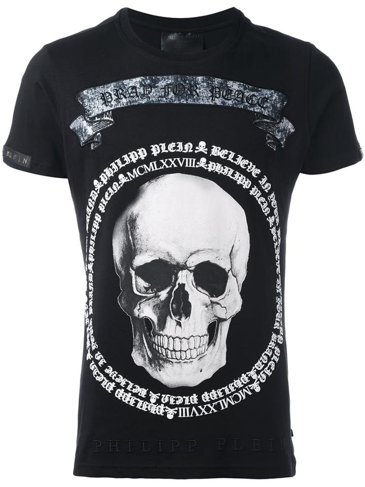 Philipp Plein 'pray' T-shirt, Men's, Size: Large, Black, Cotton