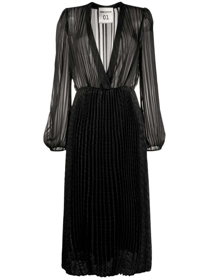 Semicouture Plunge Neck Midi Dress - Black