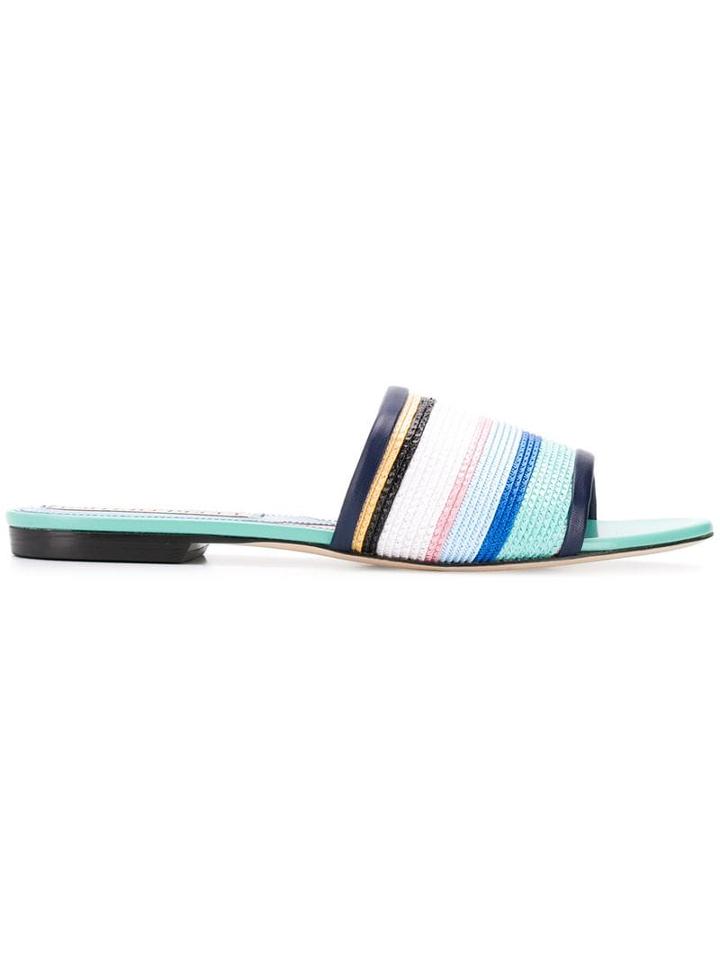 Emilio Pucci Striped Raffia Flat Sandals - Blue