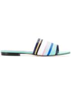 Emilio Pucci Striped Raffia Flat Sandals - Blue