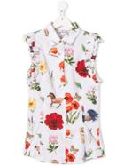 Monnalisa Teen Floral Print Sleeveless Shirt - White