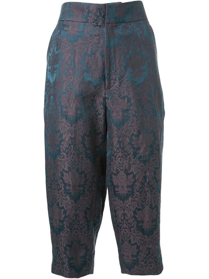 Aganovich Baroque Jacquard Cropped Trousers, Women's, Size: 38, Green, Silk/linen/flax