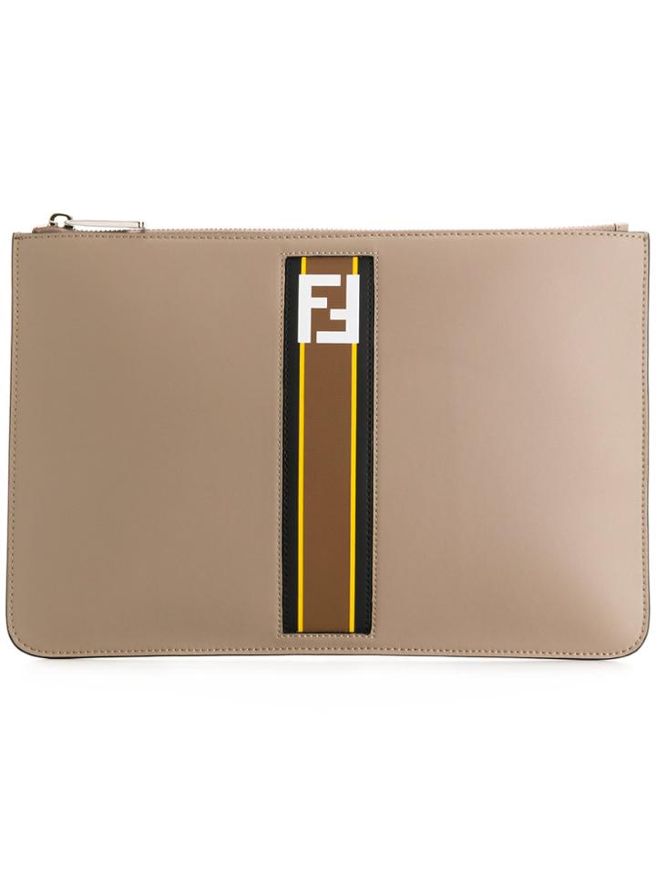 Fendi Logo Zipped Clutch - Brown
