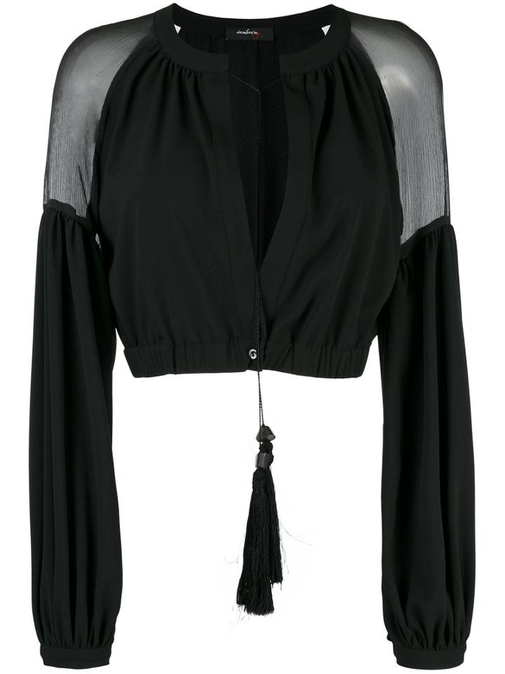 Wandering - Sheer Panel Cropped Jacket - Women - Silk/polyester/spandex/elastane - 44, Black, Silk/polyester/spandex/elastane