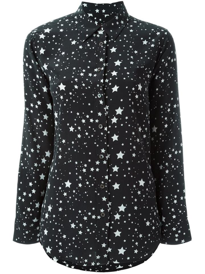 Equipment Stars Print Shirt, Women's, Size: Medium, Black, Silk