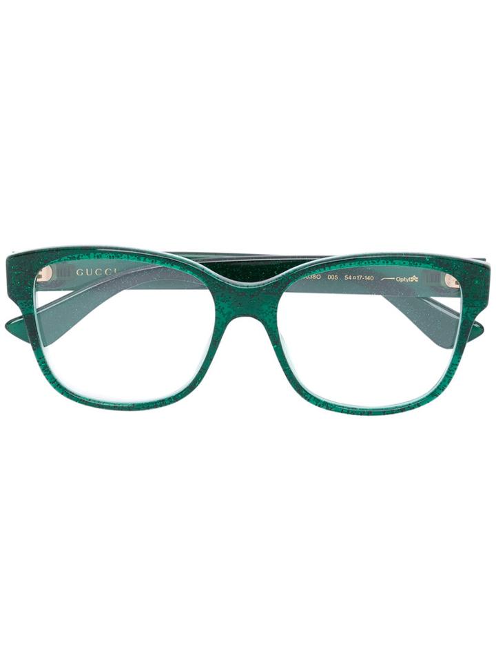 Gucci Eyewear Transparent Glitter Glasses, Green, Acetate