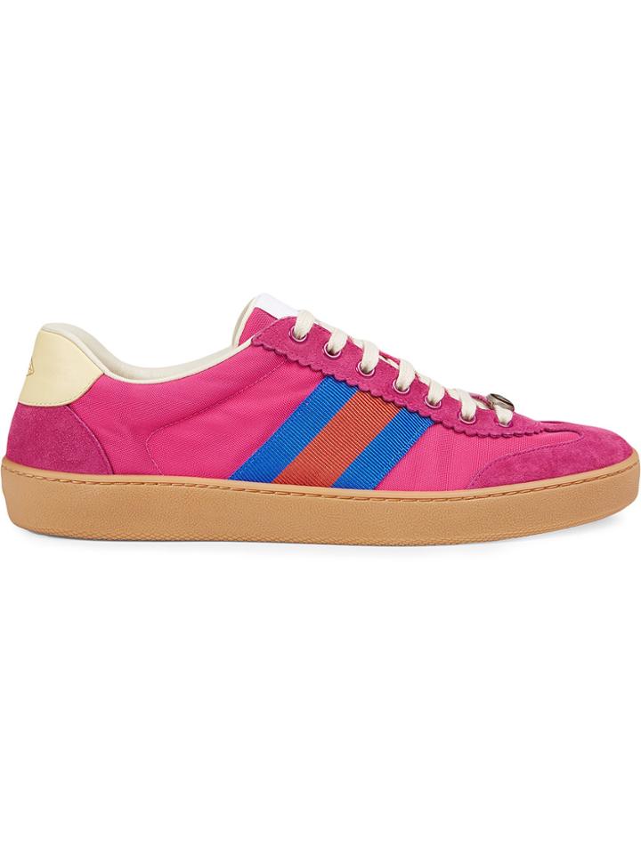 Gucci Nylon And Suede Web Sneaker - Pink & Purple