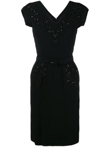 Balenciaga Vintage Short-sleeve Fitted Midi Dress - Black
