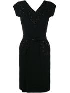 Balenciaga Vintage Short-sleeve Fitted Midi Dress - Black