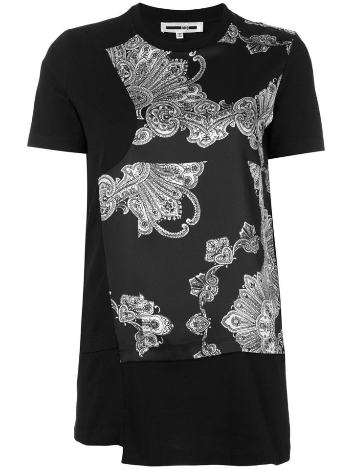 Mcq Alexander Mcqueen Printed Wrap Detail T-shirt, Women's, Size: Xl, Black, Cotton/polyester