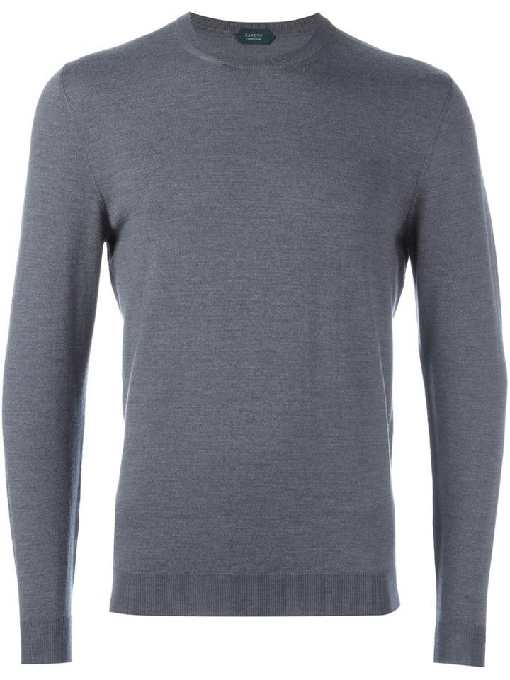 Zanone Crew Neck Pullover, Men's, Size: 54, Grey, Polyamide/virgin Wool