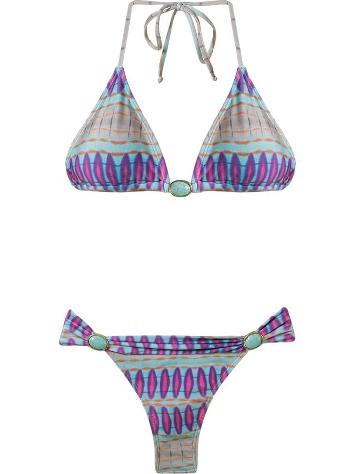 Brigitte Embellished Abstract Print Triangle Bikini Set